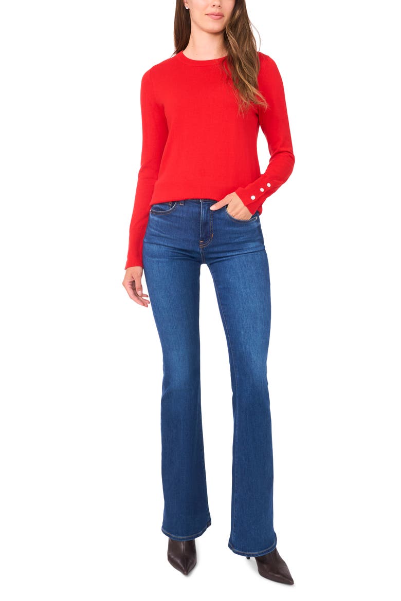 Button Cuff Cotton Blend Sweater, Alternate, color, CLASSIC CHERRY