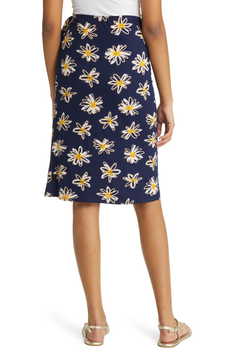 Loveappella Floral Faux Wrap Knit Midi Skirt, Alternate, color, Navy