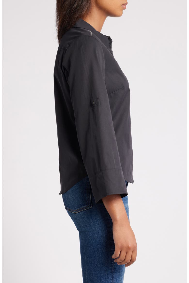 Roll Tab Button-Up Shirt, Alternate, color, BLACK