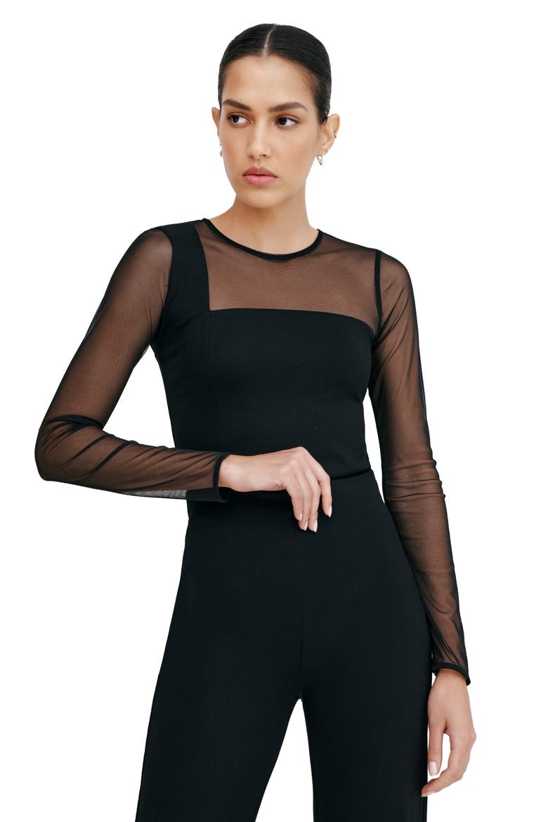 Soraya Mixed Media Top, Alternate, color, BLACK