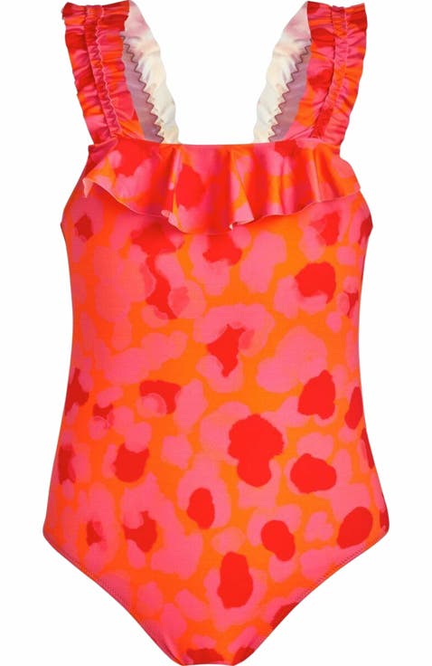 Kids' New Leopard Ruffle One-Piece Swimsuit