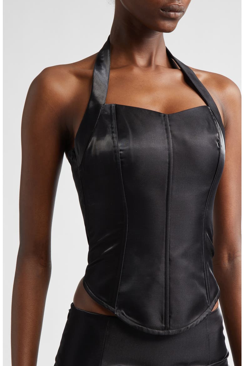 Satin Halter Bustier Top, Alternate, color, BLACK