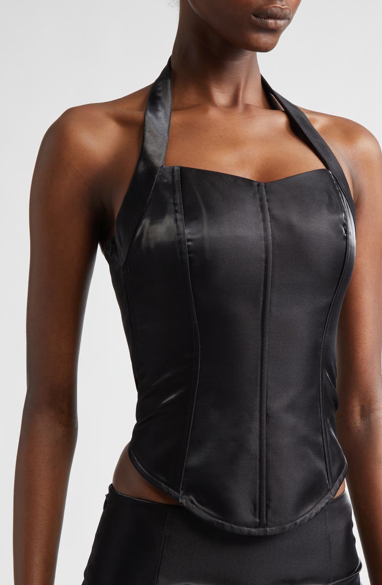 KIM SHUI Satin Halter Bustier Top, Alternate, color, Black