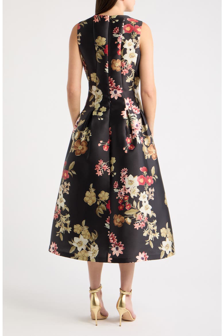 Floral Print Pleated Cocktail Dress, Alternate, color, BLACK MULTI