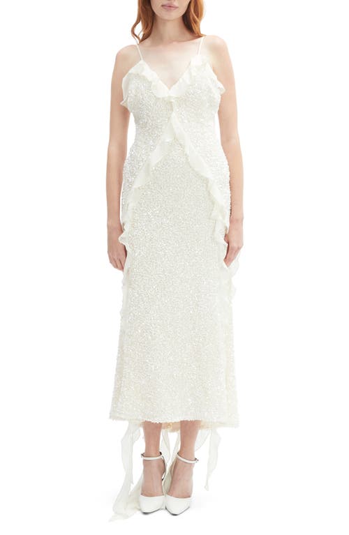 Bardot Marsella Ruffle Sequin Cocktail Dress In White