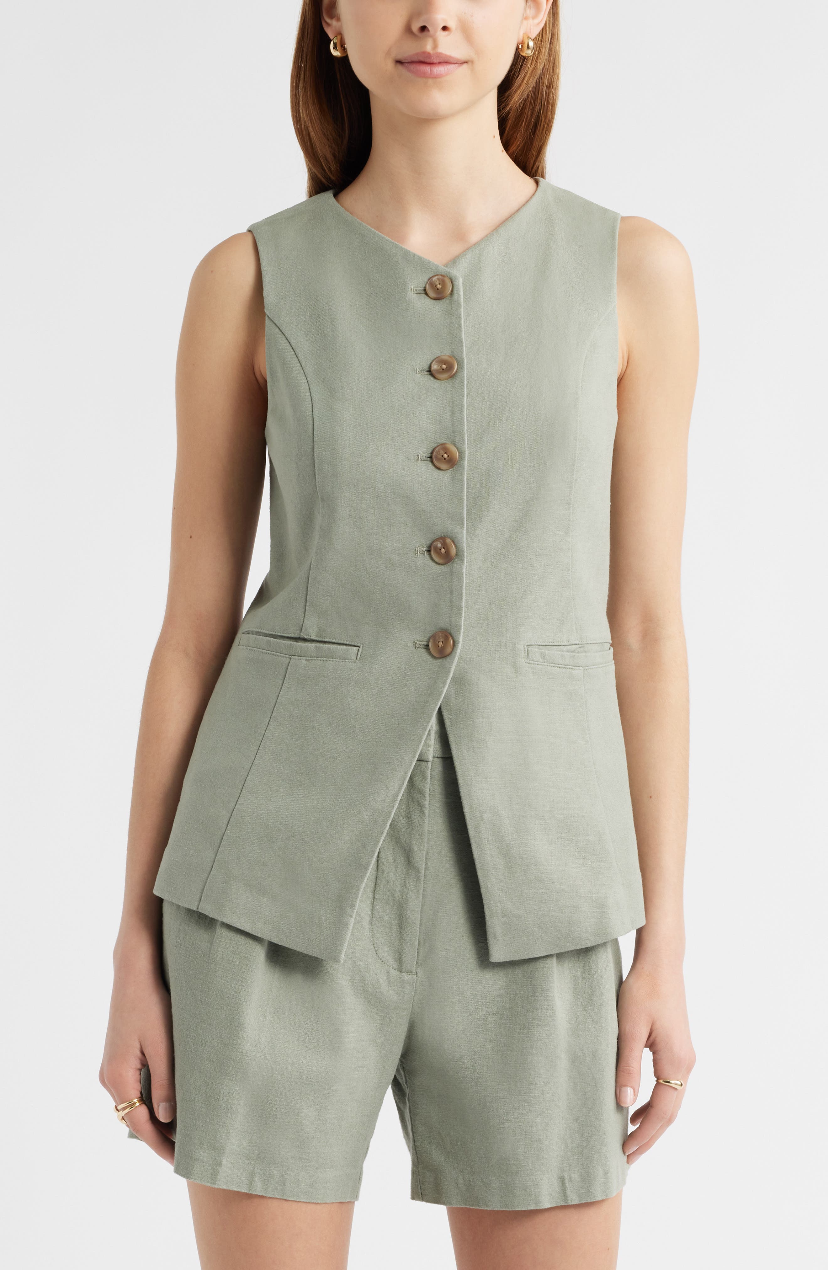 Open Edit Linen Blend Vest