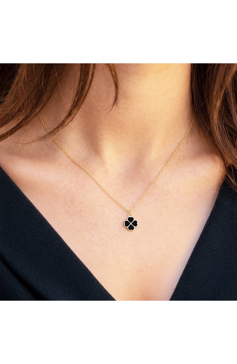 The Lovery Fine Jewelry Onyx Lucky Clover Necklace, Alternate, color, Onyx