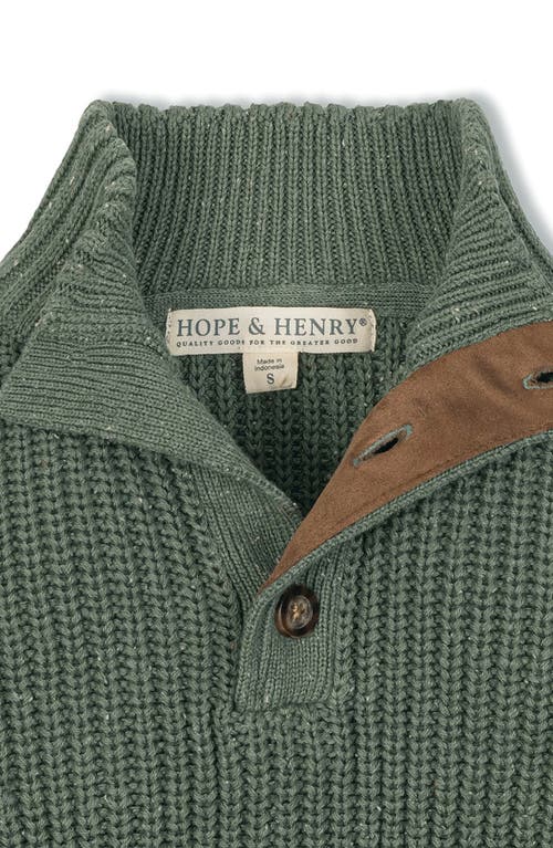 Hope & Henry Kids' Organic Mock Neck Cardigan Stitch Sweater In Green