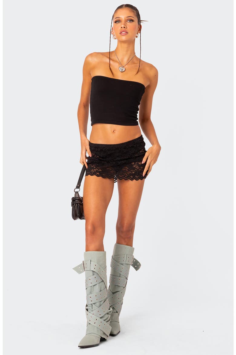 Kaylie Sheer Lace Miniskirt, Alternate, color, BLACK