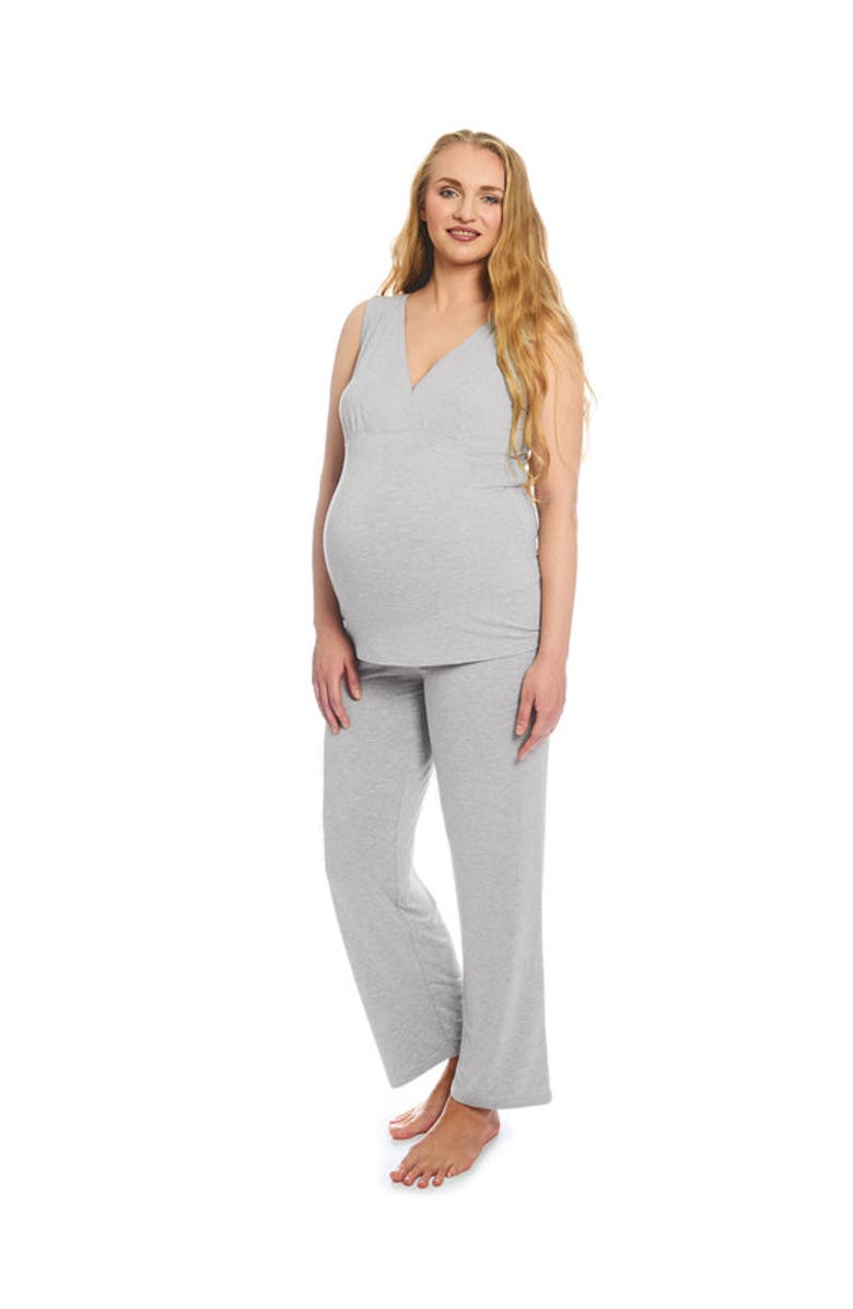 Everly Grey Analise During & After 5-Piece Maternity/Nursing Sleep Set for Mom & Baby, Alternate, color, Heather Grey Solid