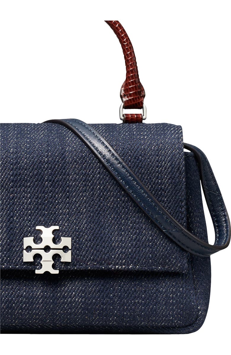 Tory Burch Charlie Denim Top Handle Bag, Alternate, color, Midnight