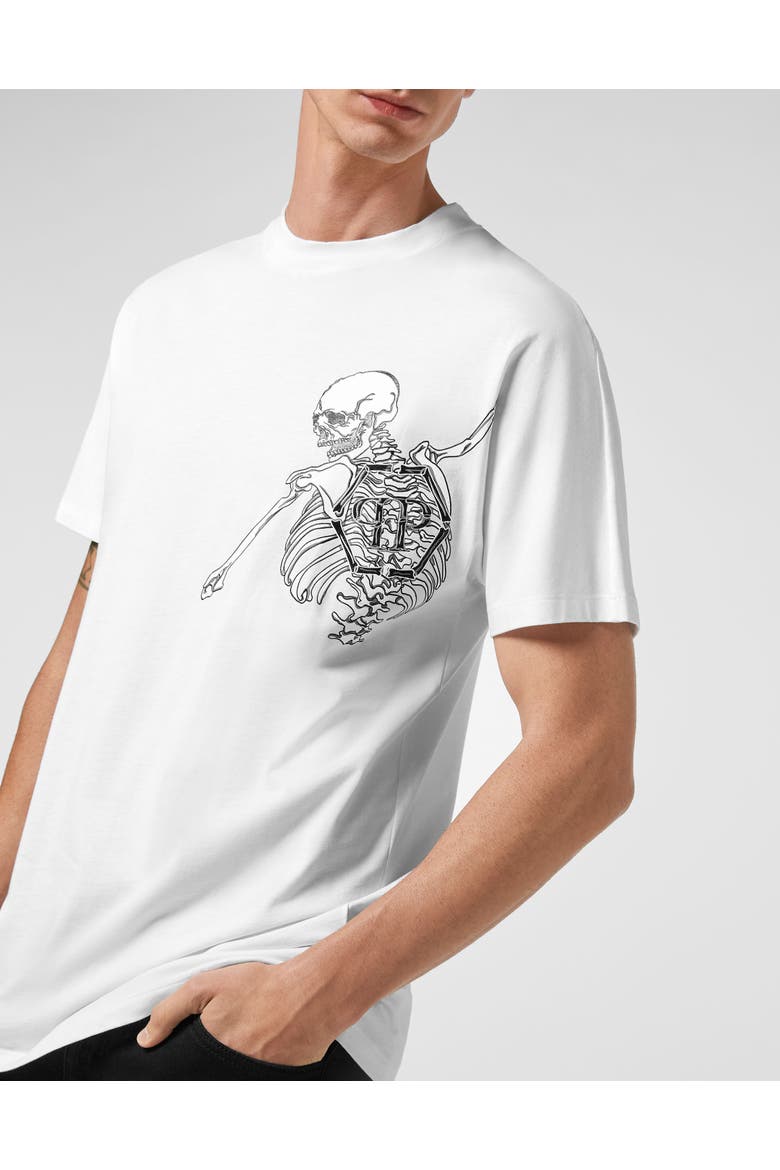 Jersey T-Shirt Round Neck Ss Skeleton Men, Alternate, color, white