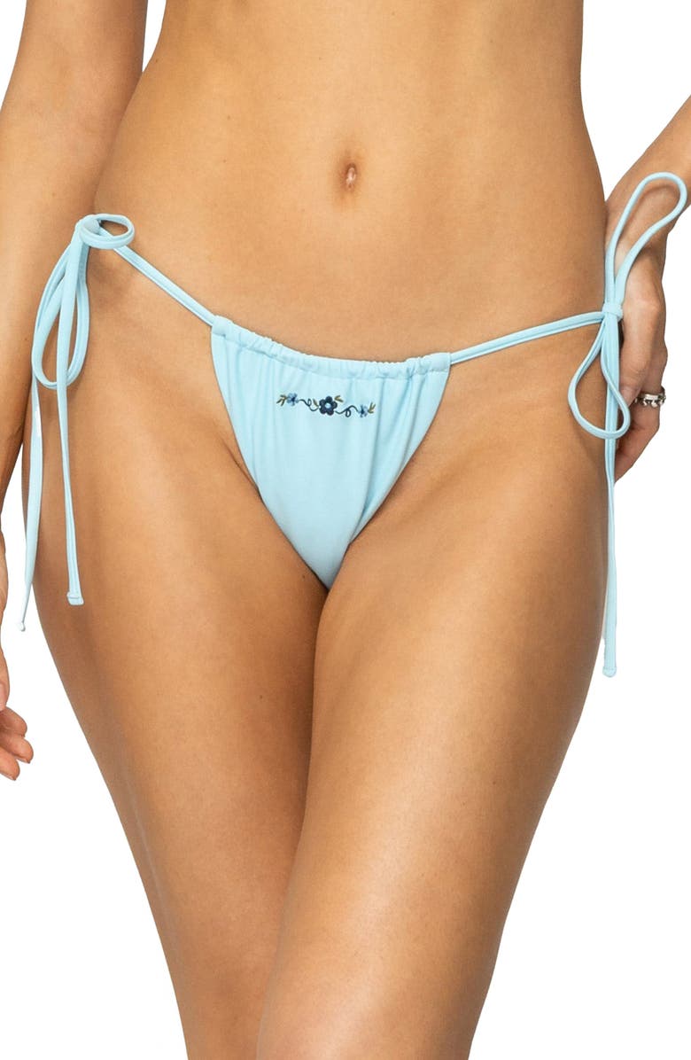EDIKTED Coralle Side Tie Bikini Bottoms, Main, color, Blue