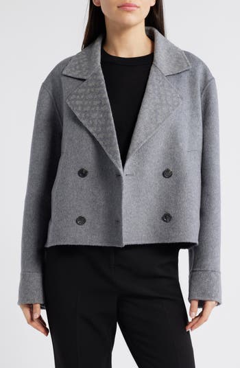 BOSS Jutano Contrast Print Double Breasted Wool Blend Jacket BOSS Jutano Contrast Print Double Breasted Wool Blend Jacket