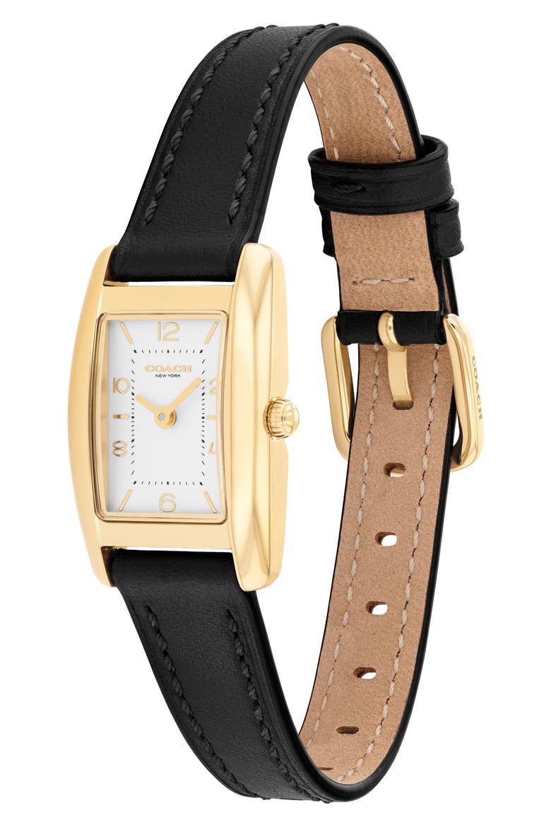 Saddle Rectangular Leather Strap Watch, 20mm x 30mm, Alternate, color, SILVER WHITE