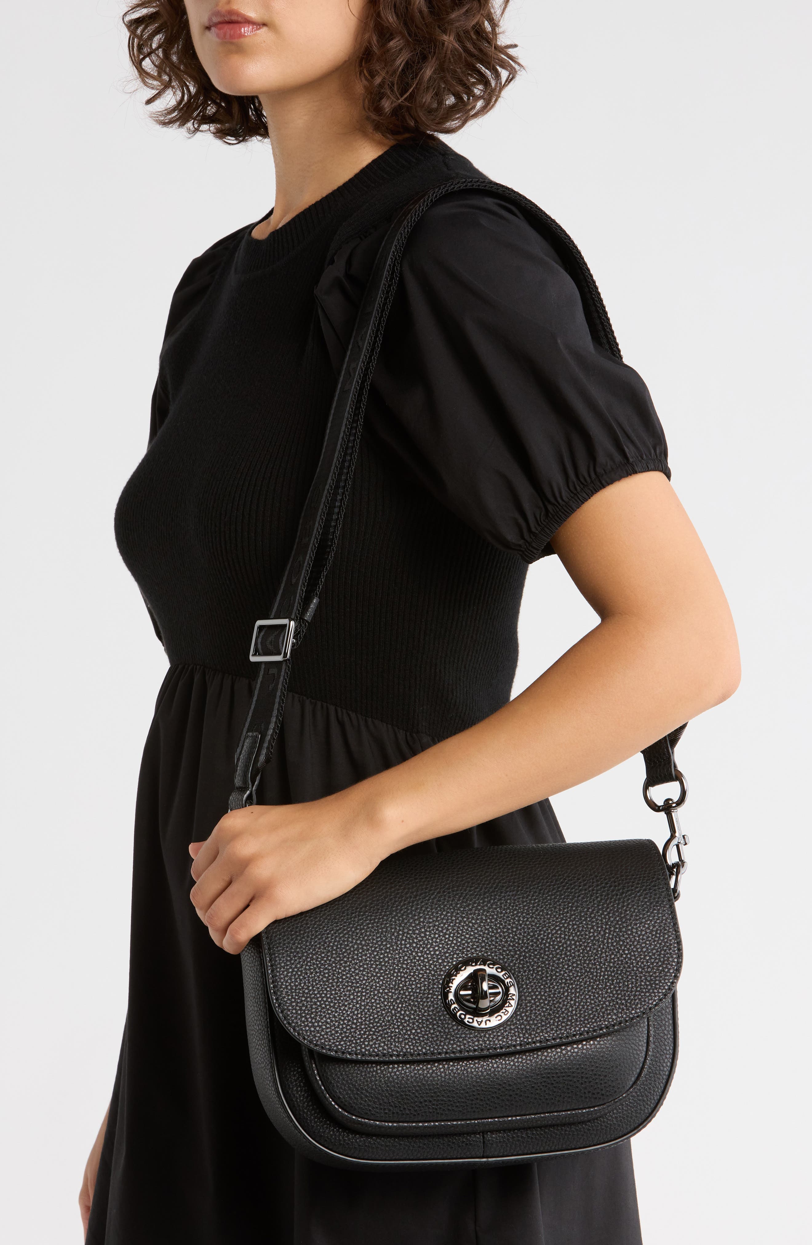 Marc Jacobs DTM Signet Turnlock Saddle Bag, Alternate, color, Black