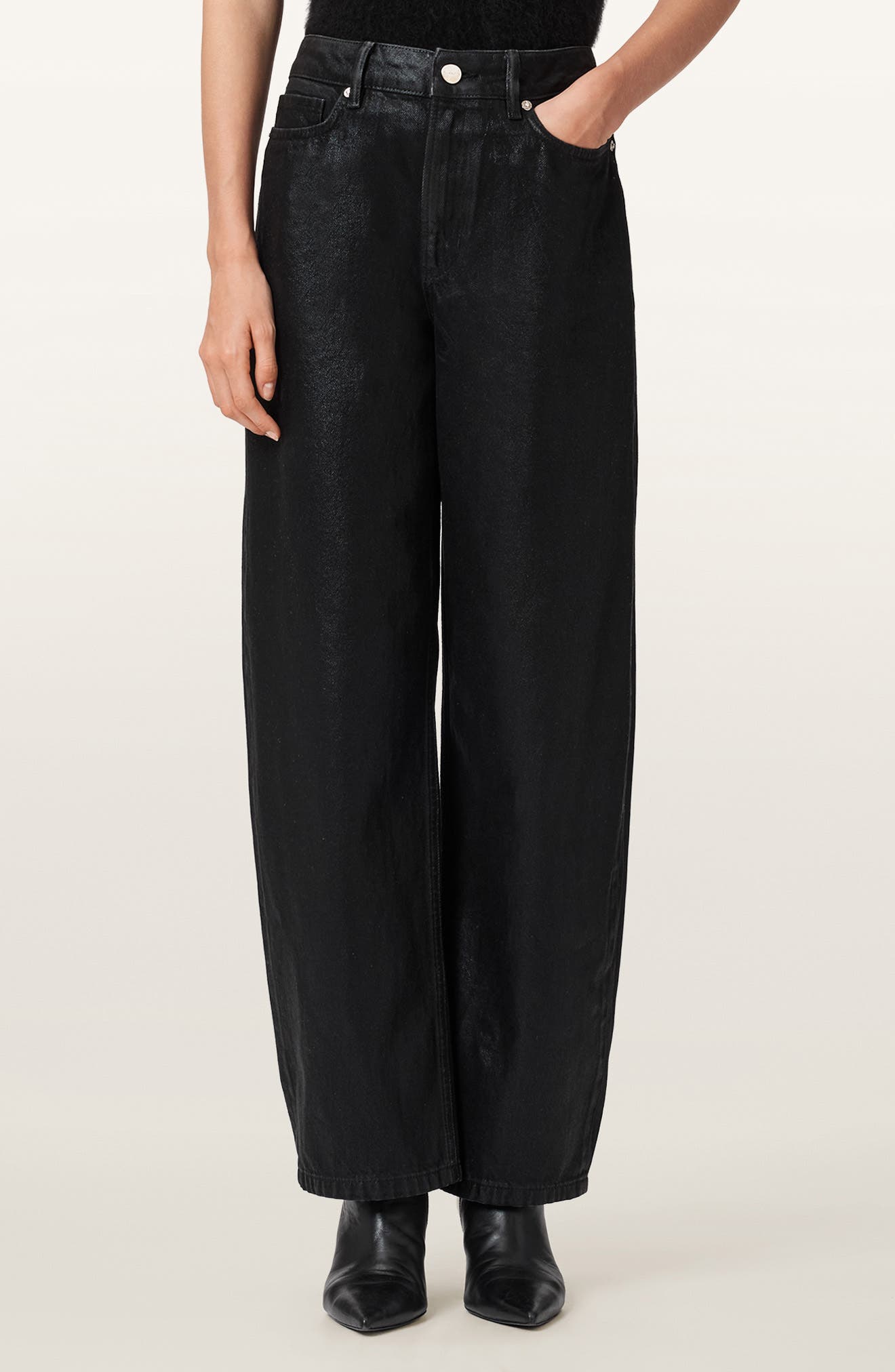 Allsaints Panelled Wide-leg Jeans In Black