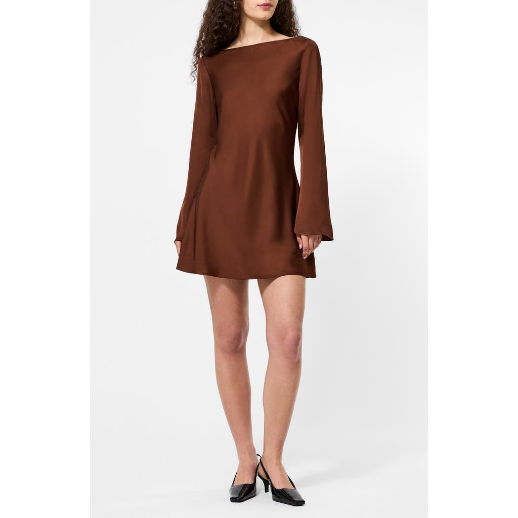 French Connection Ennis Satin Bell Sleeve Mini Dress In Brown