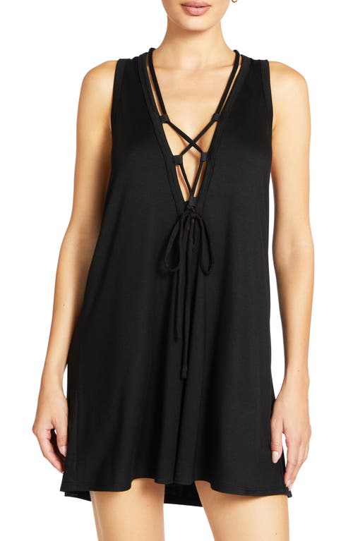 Robin Piccone Ava Lace-up Cover-up Tunic In Black