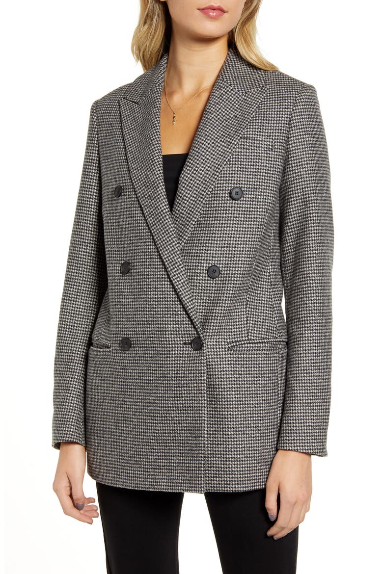 Astrid Puppytooth Check Double Breasted Wool Blend Blazer, Alternate, color, BLACK/ WHITE