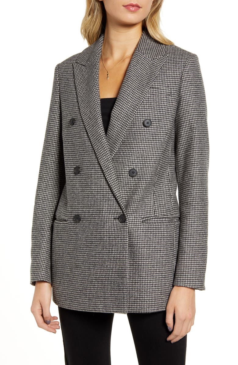 AllSaints Astrid Puppytooth Check Double Breasted Wool Blend Blazer, Alternate, color, 