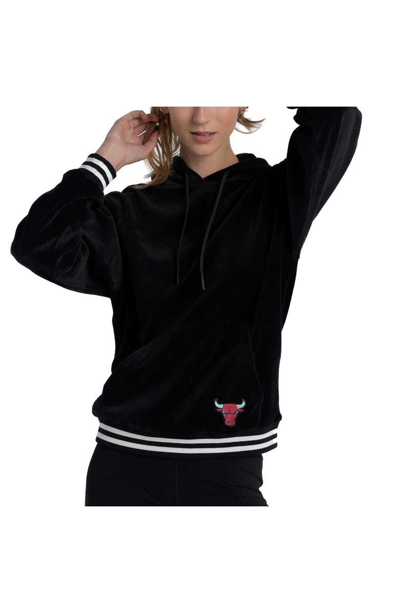 LUSSO Women's Lusso Black Chicago Bulls Nellie Oversized Velour Pullover Hoodie, Main, color, Black