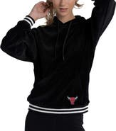 LUSSO Women's Lusso Black Chicago Bulls Nellie Oversized Velour Pullover Hoodie