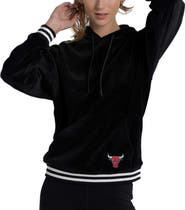 LUSSO Women's Lusso Black Chicago Bulls Nellie Oversized Velour Pullover Hoodie