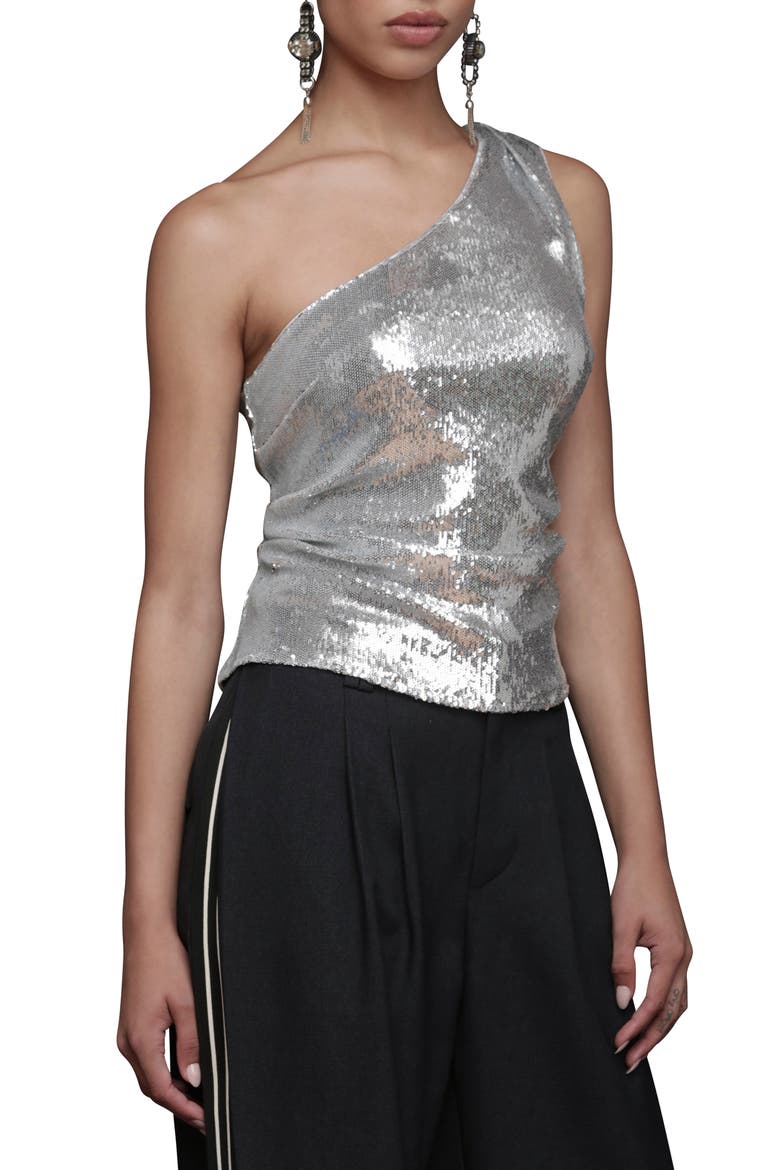 One-Shoulder Sequin Tank Top, Alternate, color, SILVER