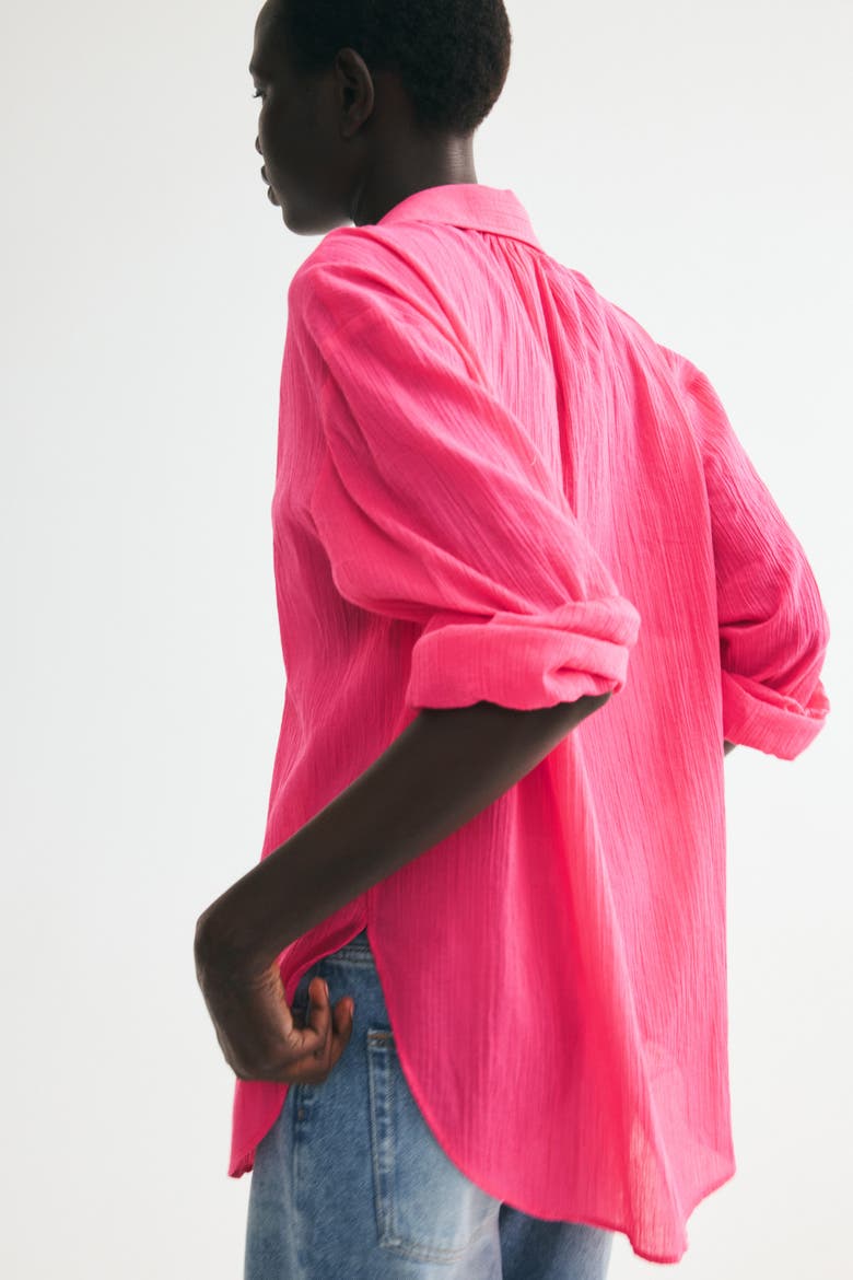 Crinkled Cotton Shirt, Alternate, color, Cerise