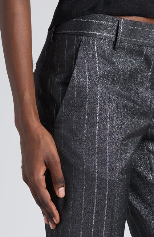 Tom Ford Metallic Stripe Wool Blend Ankle Pants In Dark Silver