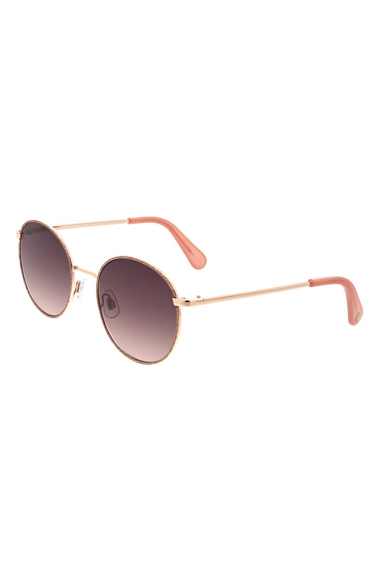 BCBGMAXAZRIA 50mm Glitter Rim Round Sunglasses, Alternate, color, Rose Gold