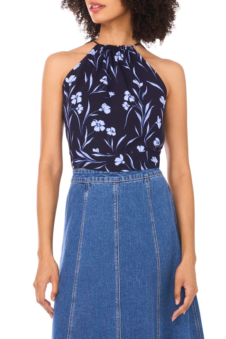Floral Tie Back Halter Top, Main, color, CLASSIC NAVY