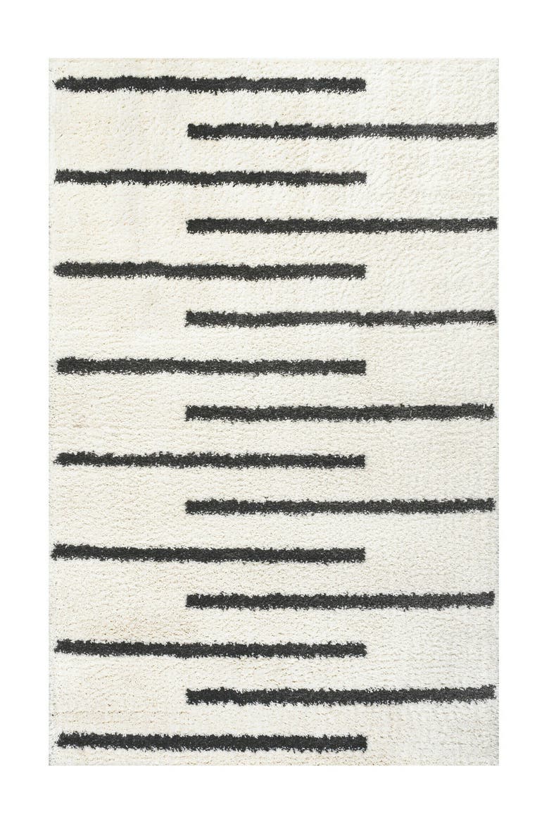 Alaro Berber Stripe Shag Area Rug, Alternate, color, White/Gray