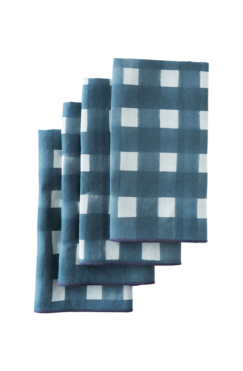 Goldie Home Blue Cross Hatch Napkin Set Of 4 In Blue Cross Lavender Trim