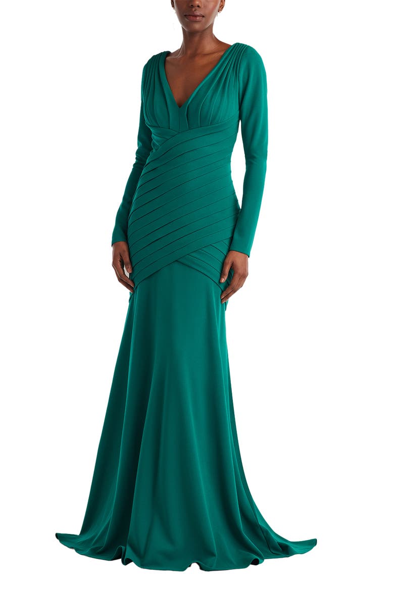 Pleat Detail Long Sleeve Gown, Alternate, color, EMERALD