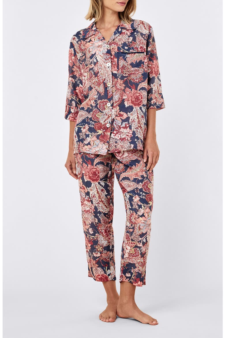 Ella Cotton & Silk Crop Pajamas, Main, color, BLUE INDIGO