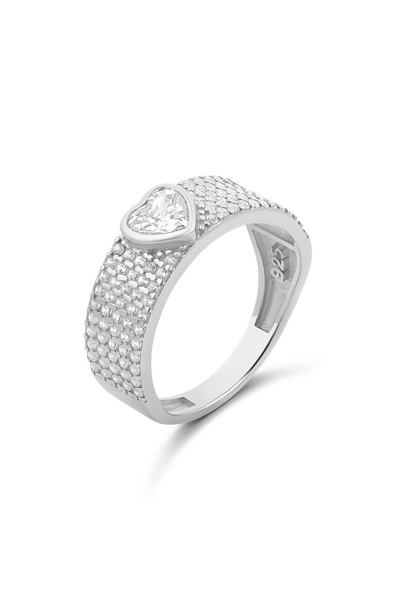Pavé Band Ring with Center Heart, Main, color, SILVER