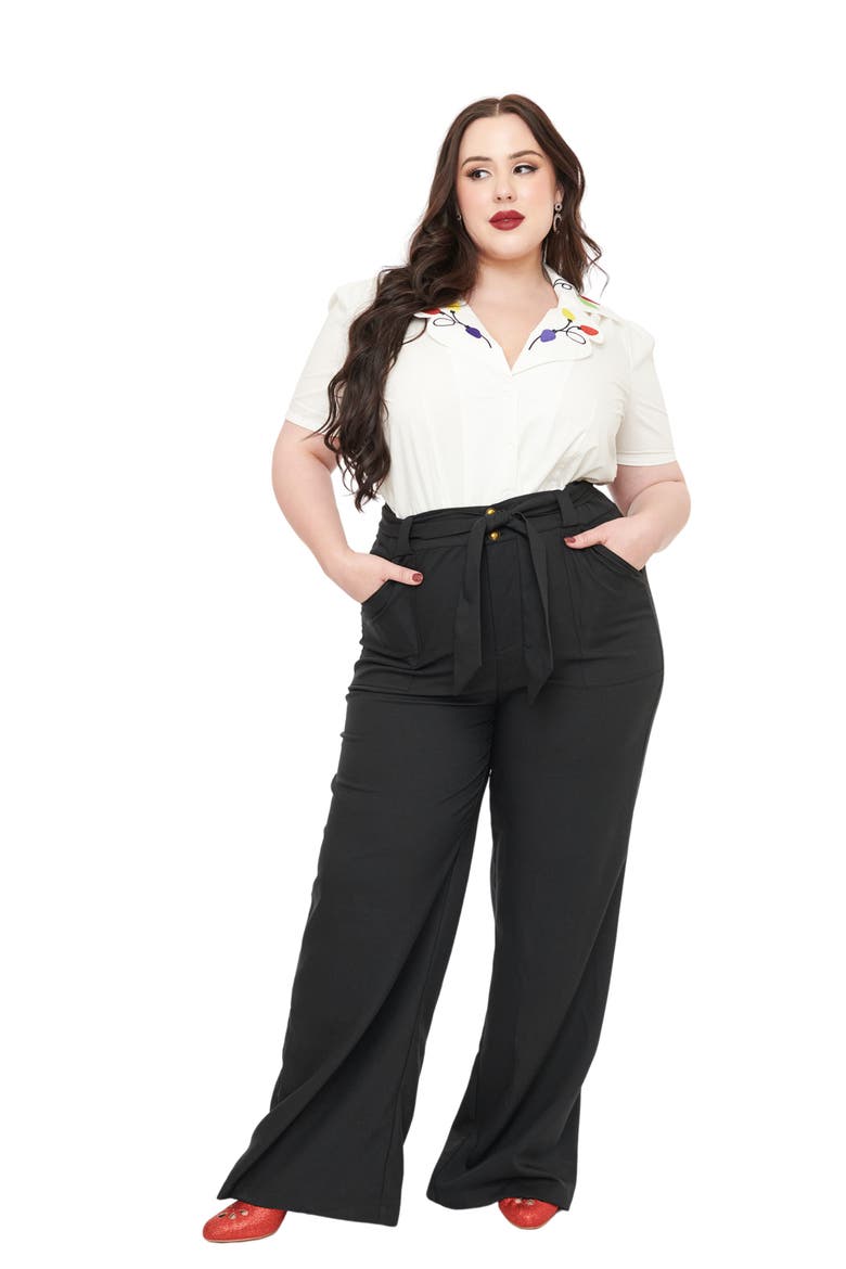Plus Size 1950s Wide Leg Trousers, Main, color, Black