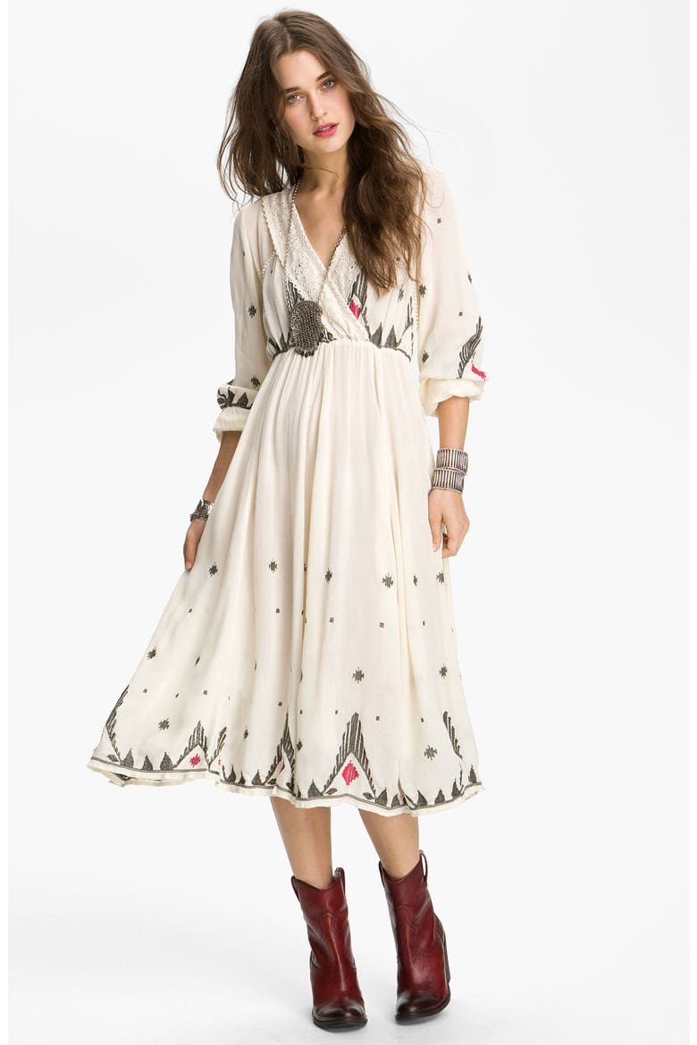 'Splendor' Embroidered Peasant Dress, Main, color, IVORY
