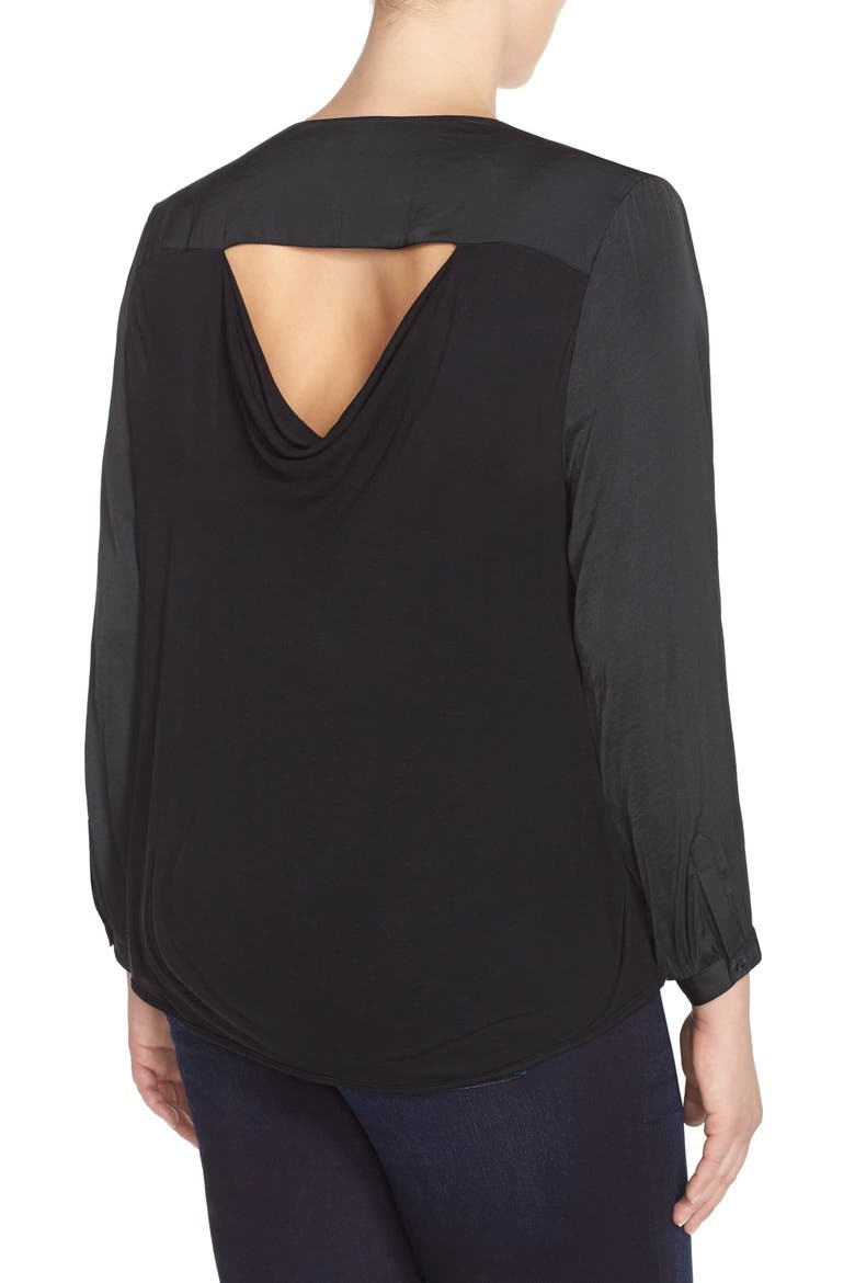 'Lorena' Back Drape Mixed Media Top, Alternate, color, BLACK