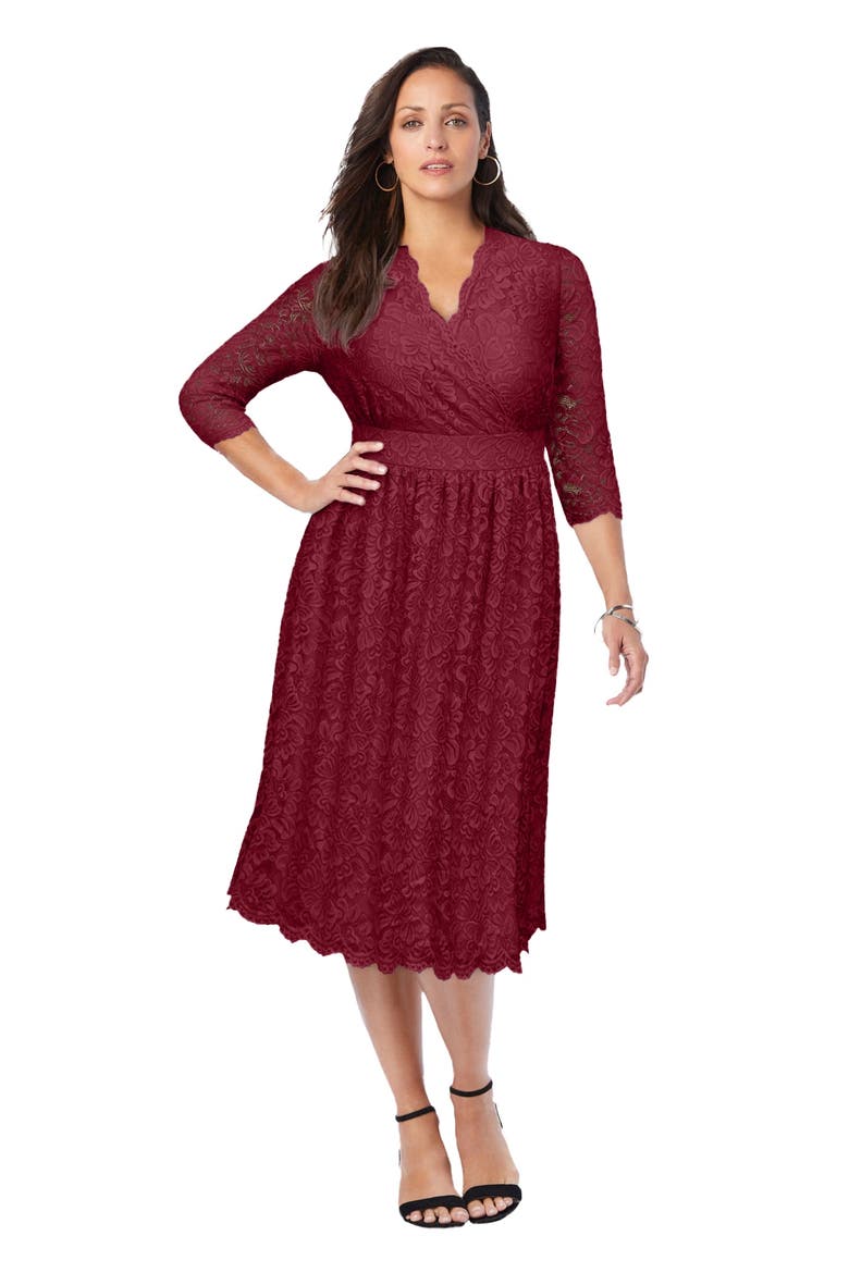 Stretch Lace A Line Dress, Main, color, RICH BURGUNDY