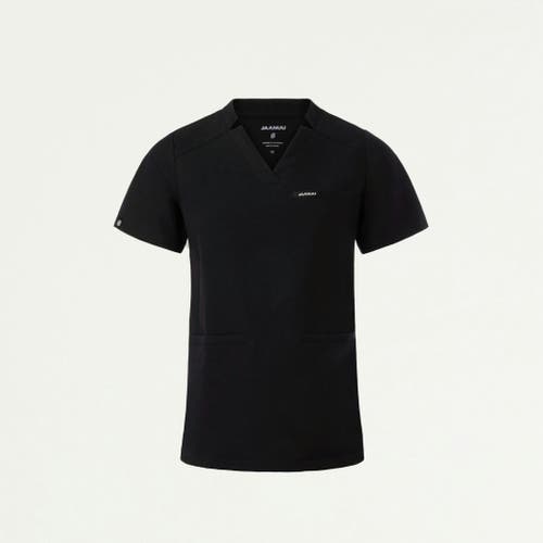 Jaanuu 3-pocket Slim Notched V-neck Scrub Top In Black