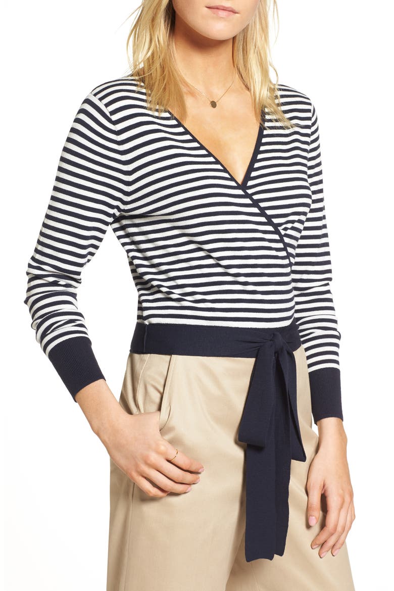 Wrap Sweater, Main, color, NAVY- WHITE EVEN STRIPE