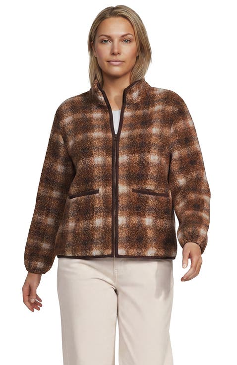 Plus Size Print Boucle Fleece Jacket