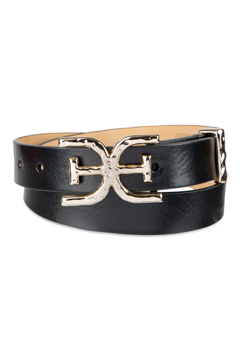 Hammered Logo Buckle Belt, Alternate, color, BLACK