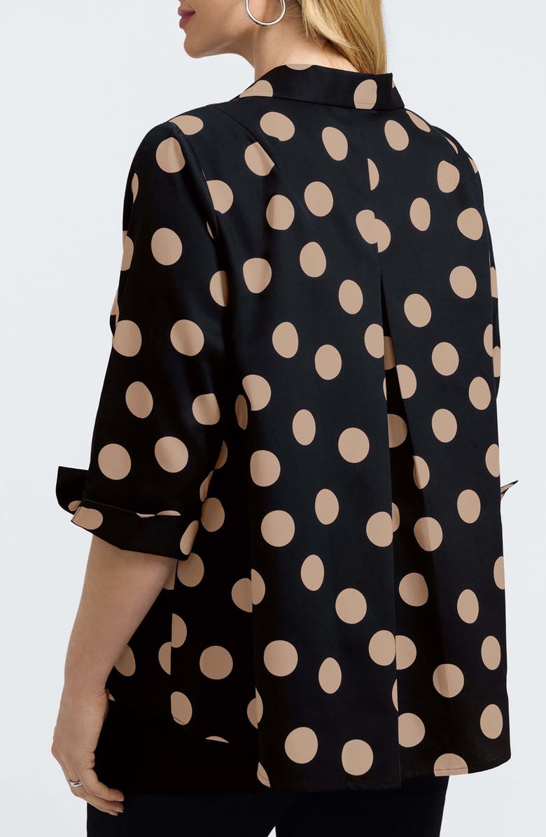 Foxcroft Agnes Dot Print Three-Quarter Sleeve Popover Top, Alternate, color, Black/ Almond