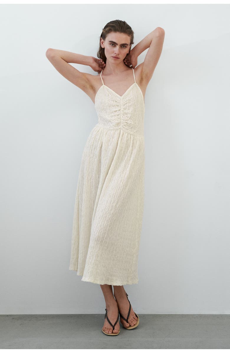 H&M Crinkled Strappy Dress, Alternate, color, Cream