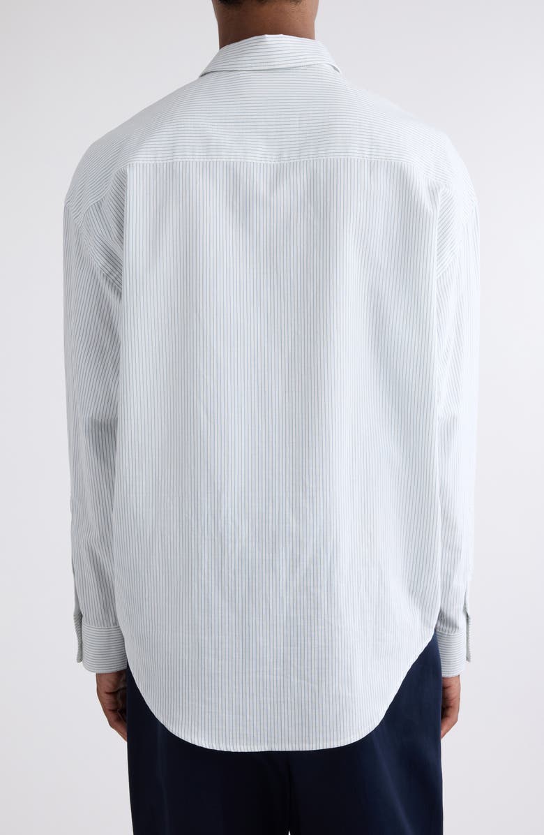 AMI PARIS Boxy Fit Ami de Coeur Stripe Cotton Poplin Button-Up Shirt, Alternate, color, 1041 White/Blue Note