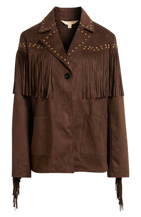 Fringe Detail Faux Suede Jacket
